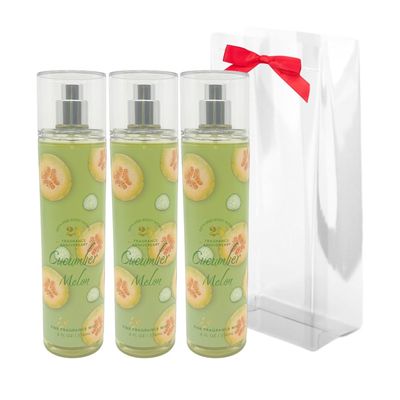 Bath &amp; Body Works CUCUMBER MELON Fine Fragrance Mist 8 fl oz Gift Set with a Red Bow for Holiday &amp; Gifts Pack of 3 - Limited Edition