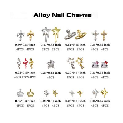 88 Pcs Silver gold Nail Charms And Gems,Luxury Zircon Kitty cat nail crown Planet snake Star cross nail charms Rhinestones Alloy Nail Decoration 3D Nail Charms Y2k For Nail Art DIY Jewel Accessories