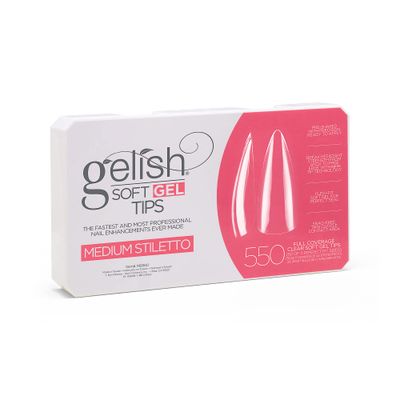 Gelish Soft Tips, Professional Quality Press on Nails Extension for Strong, Long-Lasting Manicures - Easy Application, Natural Look, Pre-shaped False Nail (Medium Stiletto, 550 Count)