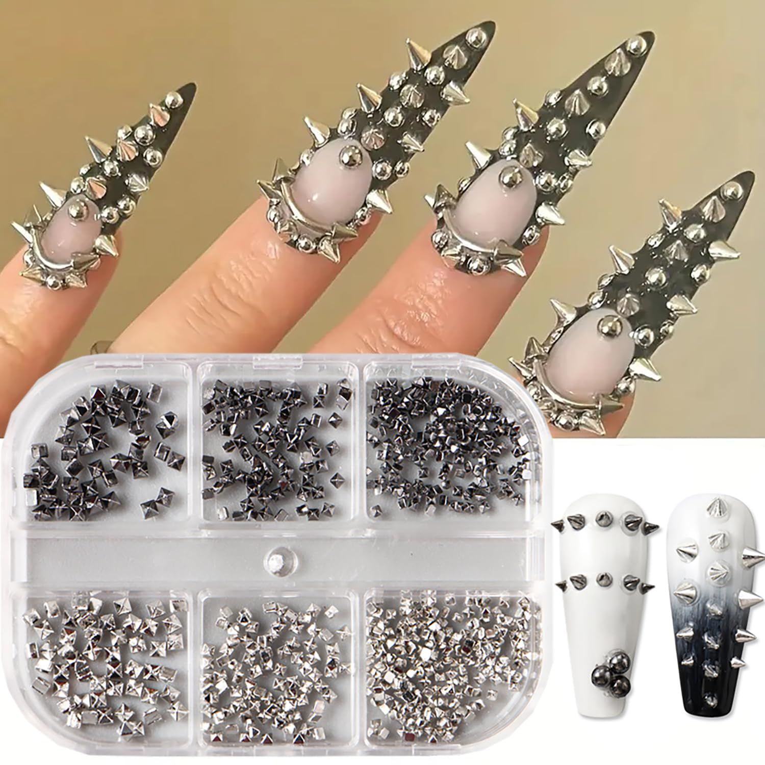 Shiny Alloy Nail Charms for Acrylic Nails Mini Nail Art Studs Black and Silver Mixed Nail Rhinestones Cute Nail Jewelry and Gems DIY Crafts Nail Art Charms for Women DIY Nail Decoration Accessories