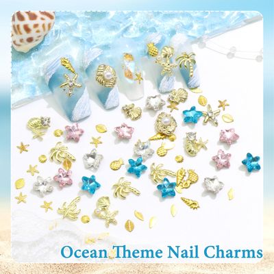 RODAKY Starfish Nail Charms Ocean Theme Nail Art Jewelry 3D Seashell Gold Nail Art Charms Summer Beach Style Nail Decoration Cute Starfish Nail Gem for Women Manicure Design Craft Embellishment DIY