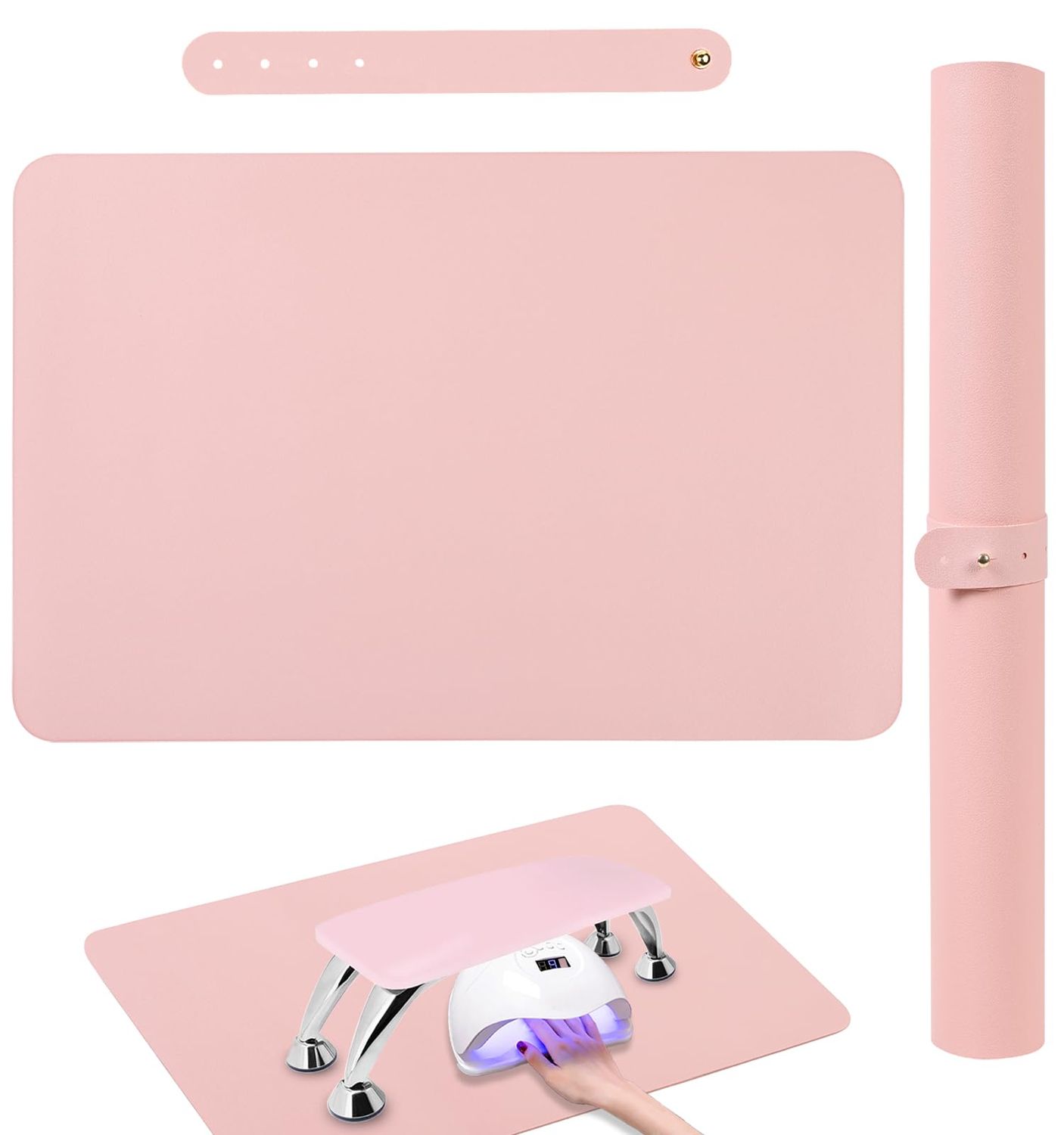Nail Art Table Mat, (Mat Only) Foldable Nail Hand Rest Manicure Pad, Soft Microfiber PU Leather Nail Mat, Nail Arm Rest Pad for Acrylic Nails, Nail Table Pad Desk Mat for Nail Tech Salon Home, Pink