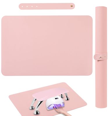 Nail Art Table Mat, (Mat Only) Foldable Nail Hand Rest Manicure Pad, Soft Microfiber PU Leather Nail Mat, Nail Arm Rest Pad for Acrylic Nails, Nail Table Pad Desk Mat for Nail Tech Salon Home, Pink