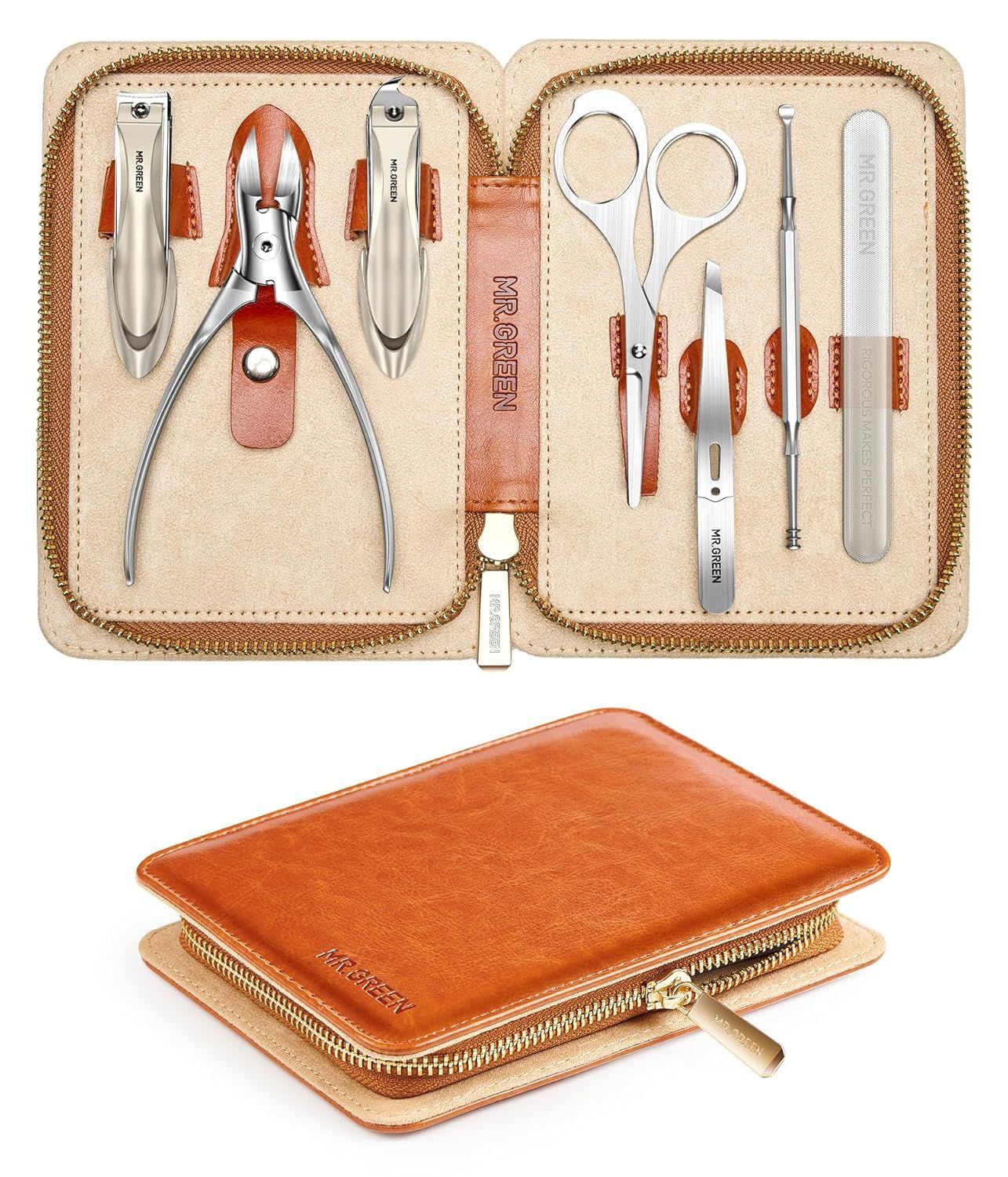 MR.GREEN Upgraded Manicure Set, German Stainless Nail Clippers Set w/Anti Splash Cather, Quality Fingernail&amp; Toenail Clipper, Professional Nail Care Kit with Exquisite Leather Case for Men&amp;Women