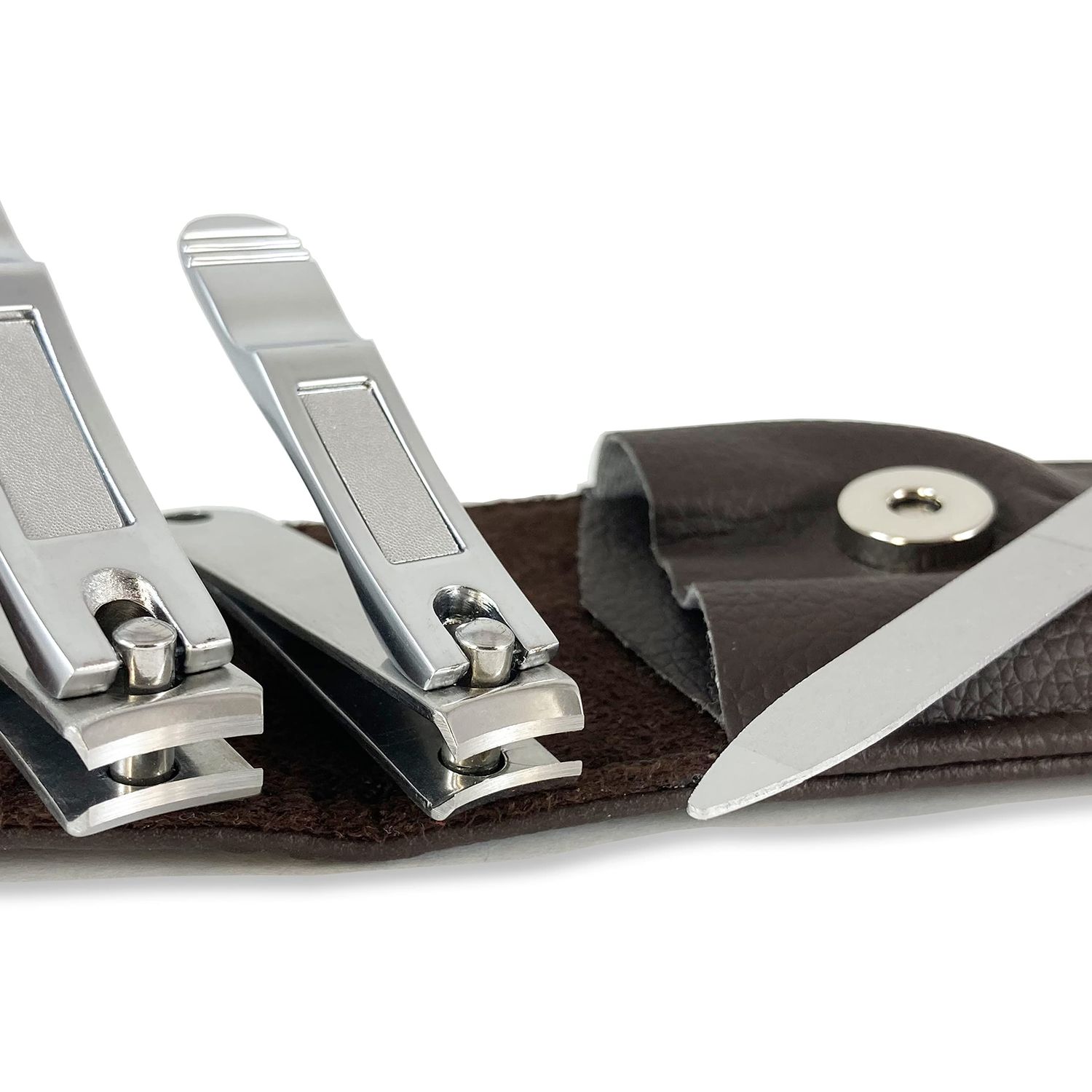 Nail Clippers by Zizzili Basics - 3 Piece Nail Clipper Set - Stainless Steel Fingernail &amp; Toenail Clippers with Nail File and Brown Travel Case - Best Nail Care for Men, Women, Manicure &amp; Pedicure