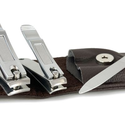 Nail Clippers by Zizzili Basics - 3 Piece Nail Clipper Set - Stainless Steel Fingernail &amp; Toenail Clippers with Nail File and Brown Travel Case - Best Nail Care for Men, Women, Manicure &amp; Pedicure