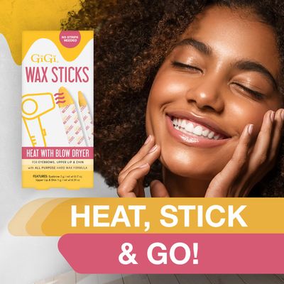 GiGi Wax Sticks for Hair Removal - Hard Wax Kit for Eyebrows, Upper Lip &amp; Chin - No Strip Waxing Sticks, Easy to Use, Heats with Blow Dryer