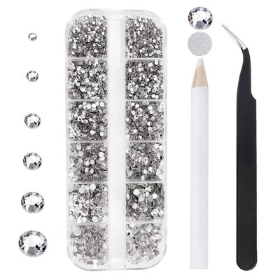12 Grids 3792pcs Pieces Clear Flatback Rhinestones for Crafts,White Nail Gems Gemstones Crystals Jewels,Craft Glass Diamonds Stones Bling Rhinestone with Tweezers and Picking Pen(SS6SS20 Crystal)