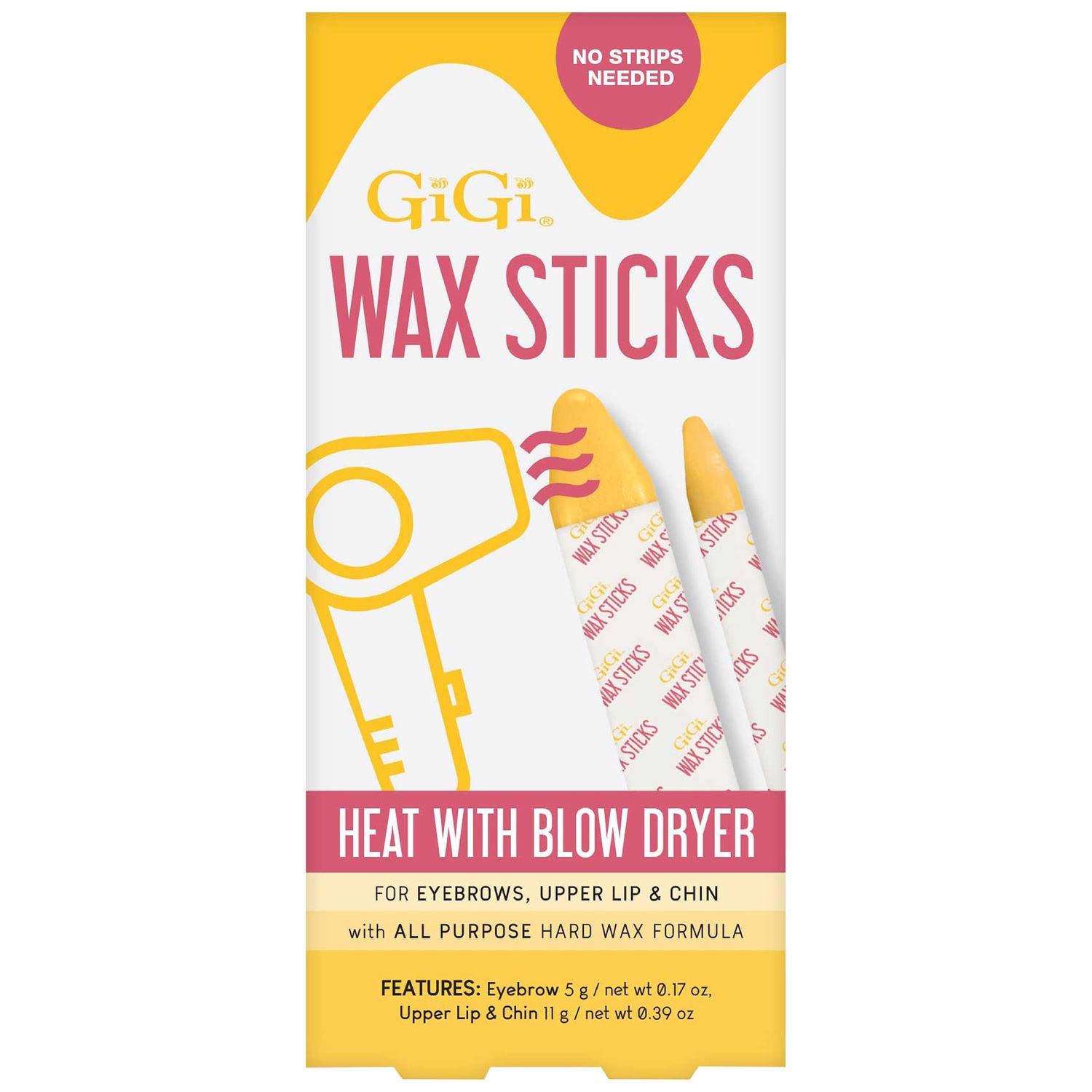 GiGi Wax Sticks for Hair Removal - Hard Wax Kit for Eyebrows, Upper Lip &amp; Chin - No Strip Waxing Sticks, Easy to Use, Heats with Blow Dryer