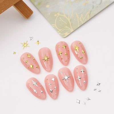 CUBLIVE 200Pcs Star Nail Charms for Nails Art 3D Gold Star Nail Charms Metallic Studs Rhinestones Star Nail Jewelry Decorations Manicure Supplies Accessories for DIY Craft (G200