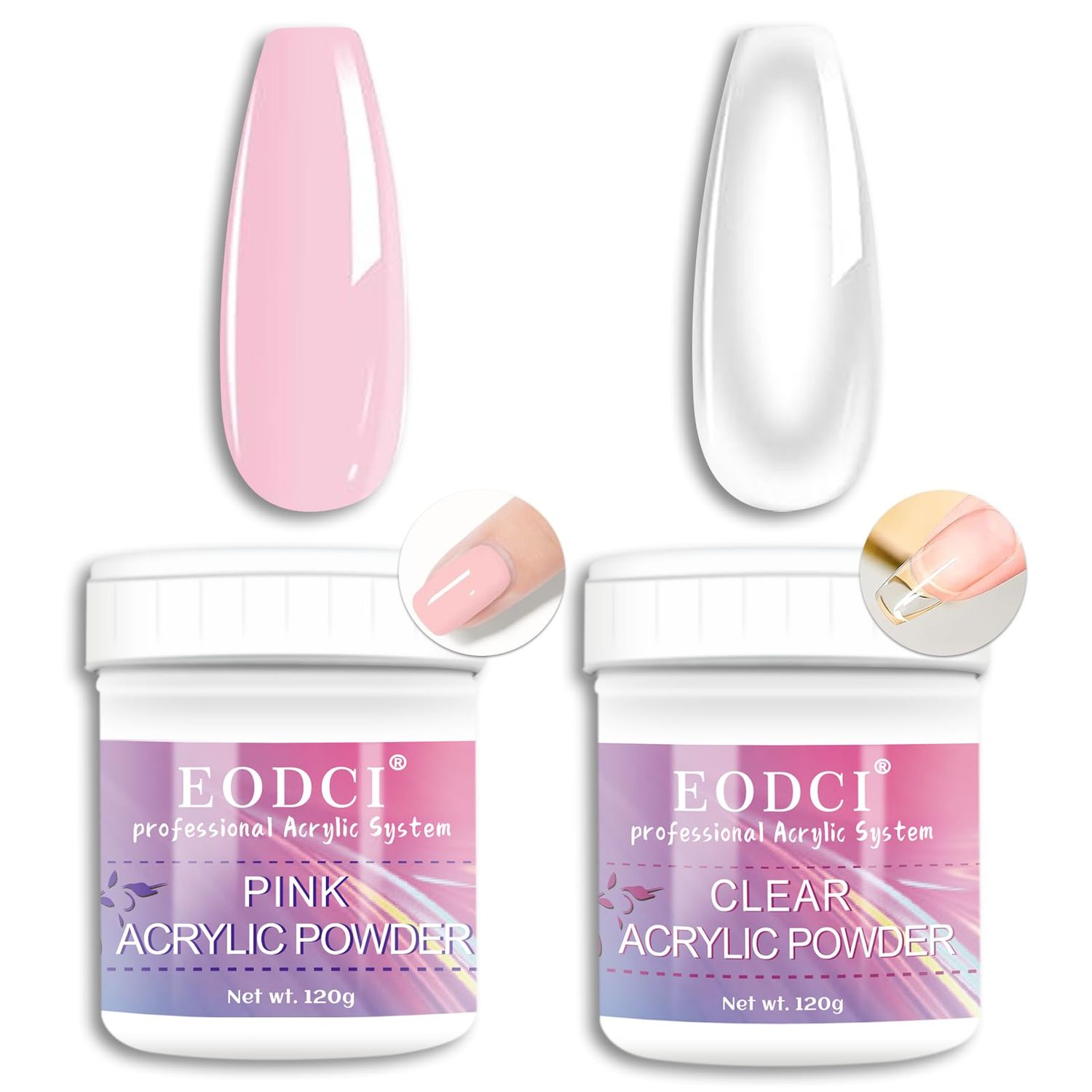 Eodci Clear/PInk Acrylic Nail Powder, 2Pcs Professional 120g Acrylic Nail Powder Polymer for 3D French Nail Manicure Extension Nail Carving Large Capacity Acrylic 8oz