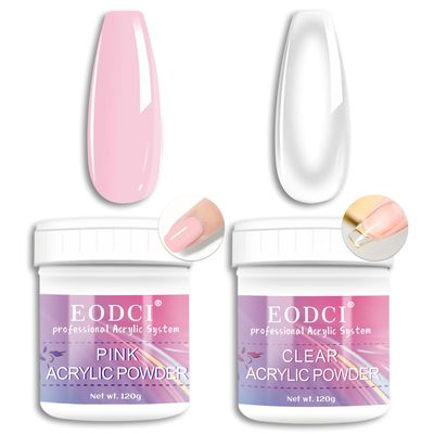 Eodci Clear/PInk Acrylic Nail Powder, 2Pcs Professional 120g Acrylic Nail Powder Polymer for 3D French Nail Manicure Extension Nail Carving Large Capacity Acrylic 8oz