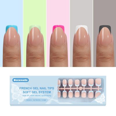 Press on Nails, Dsixnails 150pcs Short Colored Square French Tip Press on Nails in 15Sizes, 3 in 1 Brighter Acrylic Nail Tips, No Need to File Fake False Nail Tips Extension for Women Girl Nails DIY