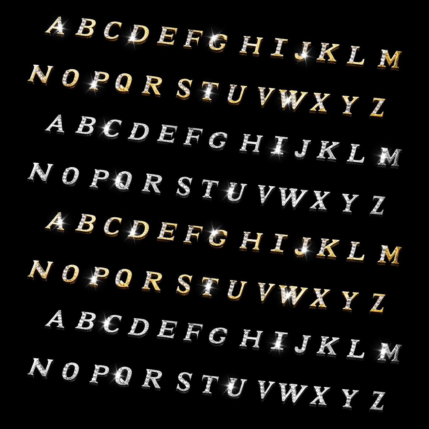 104 Pcs Rhinestone Letters Nail Studs Nail Charms, Letters Nail Rhinestones Decoration Alphabet 3D Nail Charms, Silver Gold Nail Jewels Nail Charms Y2K, Nail Accessories for Nail Art Manicure Supplies