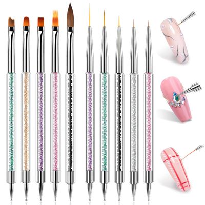 MUSILAN Nail Art Brushes Set,10pcs Nail Brushes for Nail Art with Nail Liner Brush and Nail Dotting Pens Professional Double-Ended Nail Art Brush Kit For Nail Drawing Nail Design Brush Gel Nail Brush