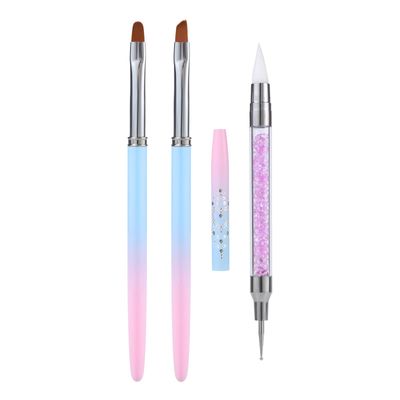 3pcs Nail Art Clean Up Brushes, Painting Tools With Round &amp; Angled Head Silicone Acrylic Brush, Dotting Pen for Design, Cleaning Polish Mistake on Cuticles