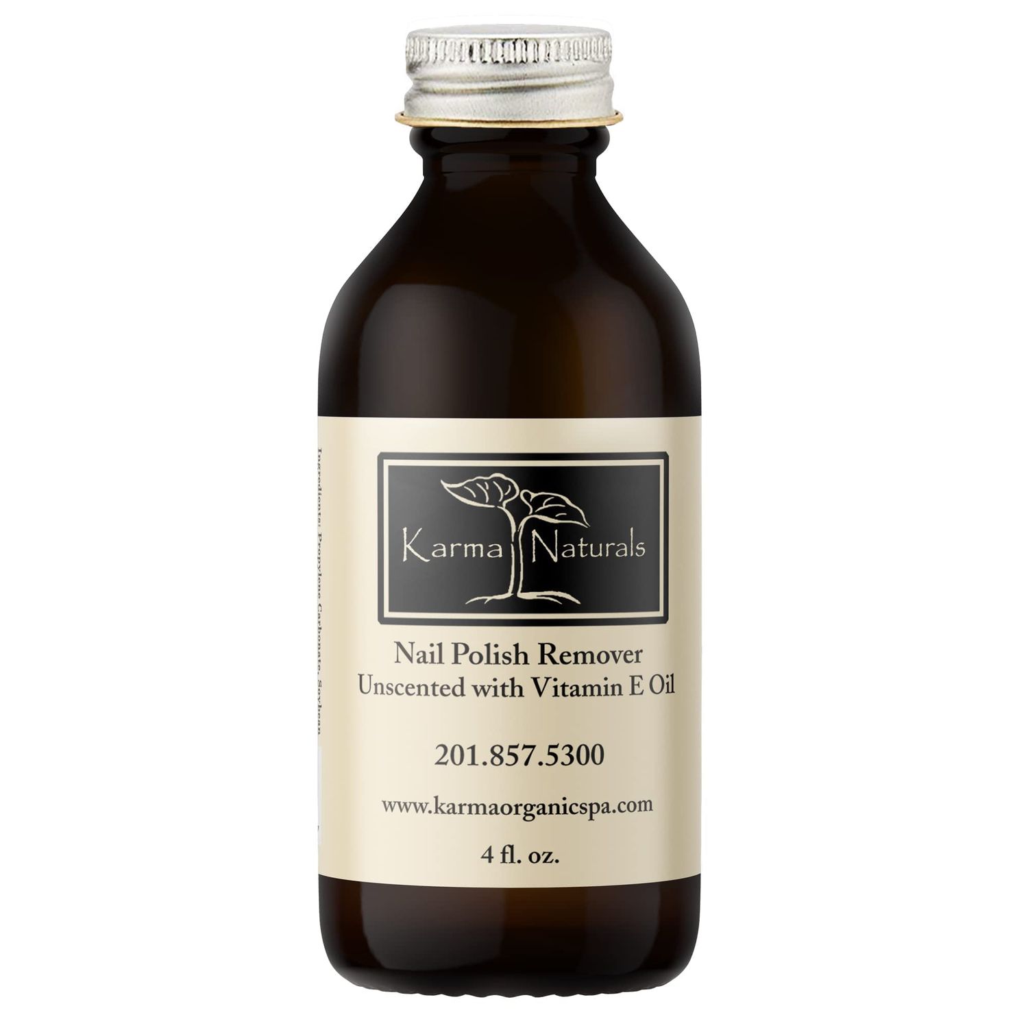 Karma Organic Natural Nail Polish Remover Unscented with Vitamin E Oil - Non Toxic, Vegan, Cruelty Free, Acetone free - Nails Strengthener for Fingernails - 4 fl. Oz.