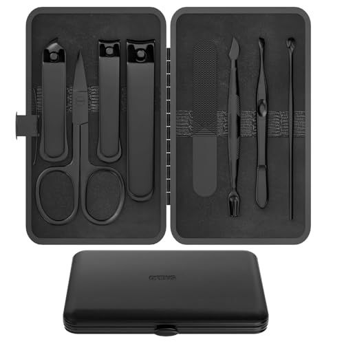 OFIDUS Precision 8 Pieces Mens Nail Grooming Travel Kit, Stainless Steel Manicure Set with Fingernail &amp; Toenail Clippers, Nail File, Slant Tip Tweezers, Cuticle Scissors, Cuticle Pusher, Travel Case