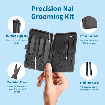 OFIDUS Precision 8 Pieces Mens Nail Grooming Travel Kit, Stainless Steel Manicure Set with Fingernail & Toenail Clippers, Nail File, Slant Tip Tweezers, Cuticle Scissors, Cuticle Pusher, Travel Case