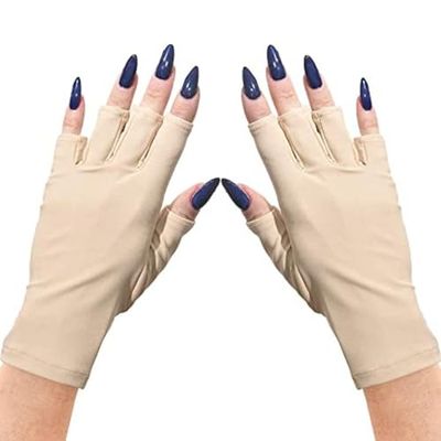 ManiGlovz - The Original UPF 50 UV Light Protective Nail Gloves | Gel Manicure Gloves and Anti UV Fingerless Gloves for Women | Can be Used as Sun Protection Gloves for Driving | Nude