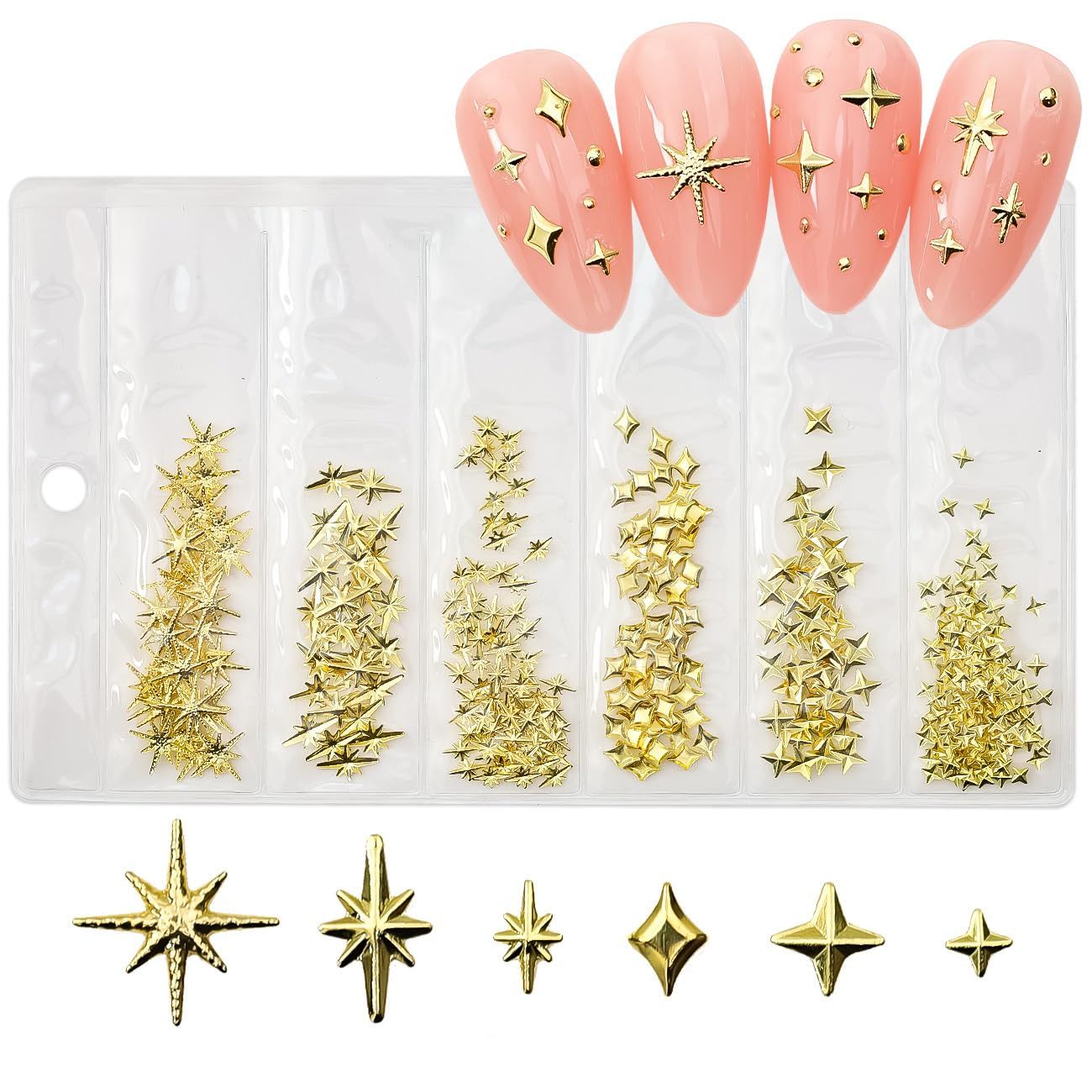 CUBLIVE 200Pcs Star Nail Charms for Nails Art 3D Gold Star Nail Charms Metallic Studs Rhinestones Star Nail Jewelry Decorations Manicure Supplies Accessories for DIY Craft (G200