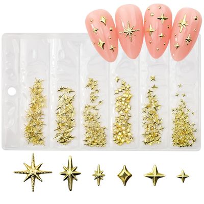 CUBLIVE 200Pcs Star Nail Charms for Nails Art 3D Gold Star Nail Charms Metallic Studs Rhinestones Star Nail Jewelry Decorations Manicure Supplies Accessories for DIY Craft (G200