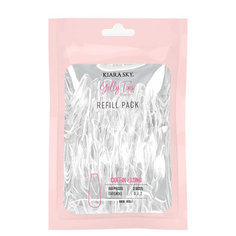 Kiara Sky Soak Off Gelly Tips Refill Pack, Coffin Shape, Long Length (Size 6, 7, 8, 9)