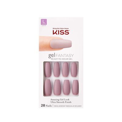 KISS Gel Fantasy Ready-to-Wear Press-On Gel Nails, Stick Together, Long, Dark Pink, Nail Kit with 24 Mega Adhesive Tabs, Pink Gel Glue, Manicure Stick, Mini File, and 28 Fake Nails