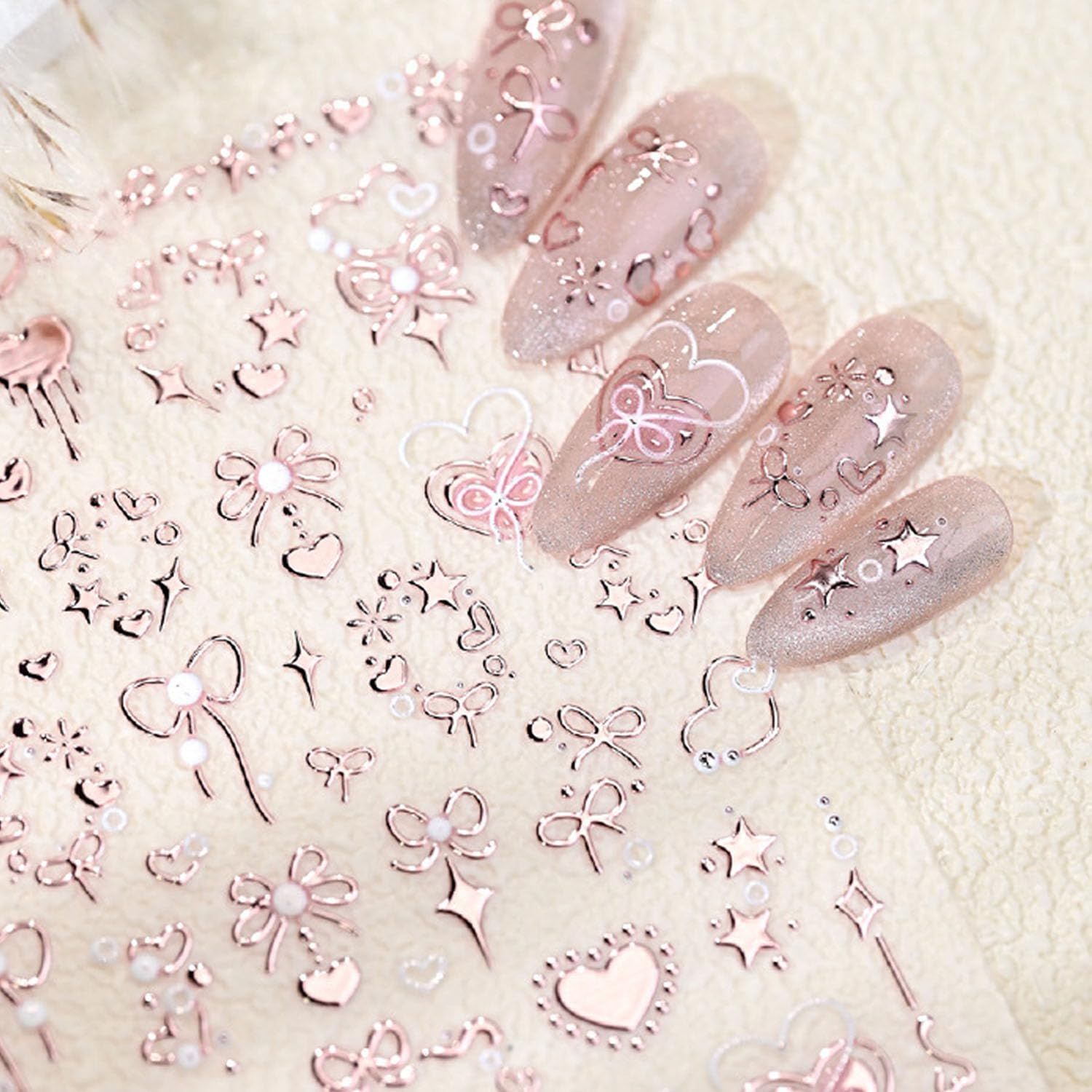 Bow Nail Sticker for Nail Art Self-Adhesive Pink Heart Star Bow Nail Art Stickers Designs Heart Love Bows Daily DIY Nail Decoration Stickers Decals for Women and Girls Holiday Acrylic Nails