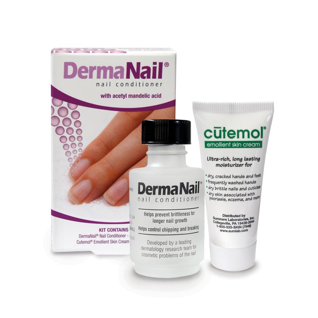 DermaNail Nail Strengthener &amp; Cuticle Cream Set - Fingernail Care Kit with Liquid Nail Strengthener &amp; Cutemol Cream (11.5g Sample) Healthy Growth - Repair for Brittle, Damaged, Thin, &amp; Peeling Nails