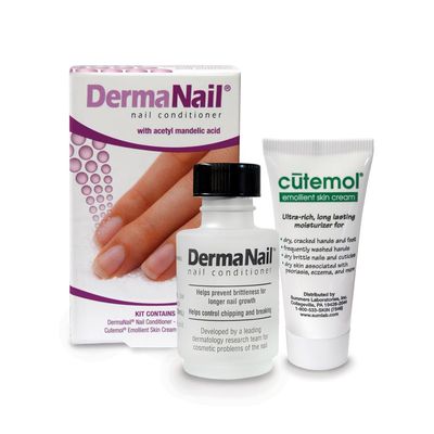 DermaNail Nail Strengthener &amp; Cuticle Cream Set - Fingernail Care Kit with Liquid Nail Strengthener &amp; Cutemol Cream (11.5g Sample) Healthy Growth - Repair for Brittle, Damaged, Thin, &amp; Peeling Nails