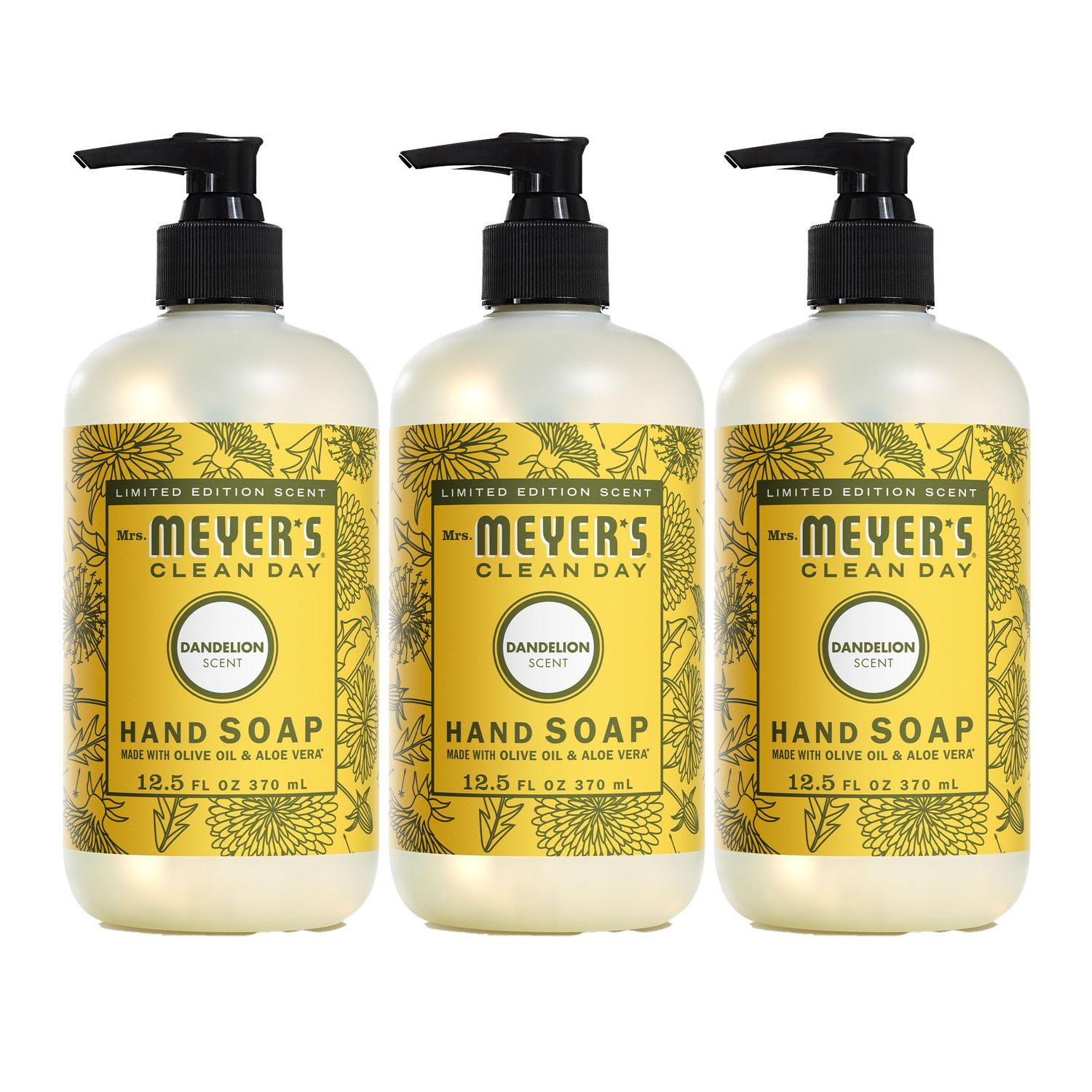 MRS. MEYERS CLEAN DAY Liquid Hand Soap, Dandelion Scent, 12.5 Ounce Bottle (Pack of 3)