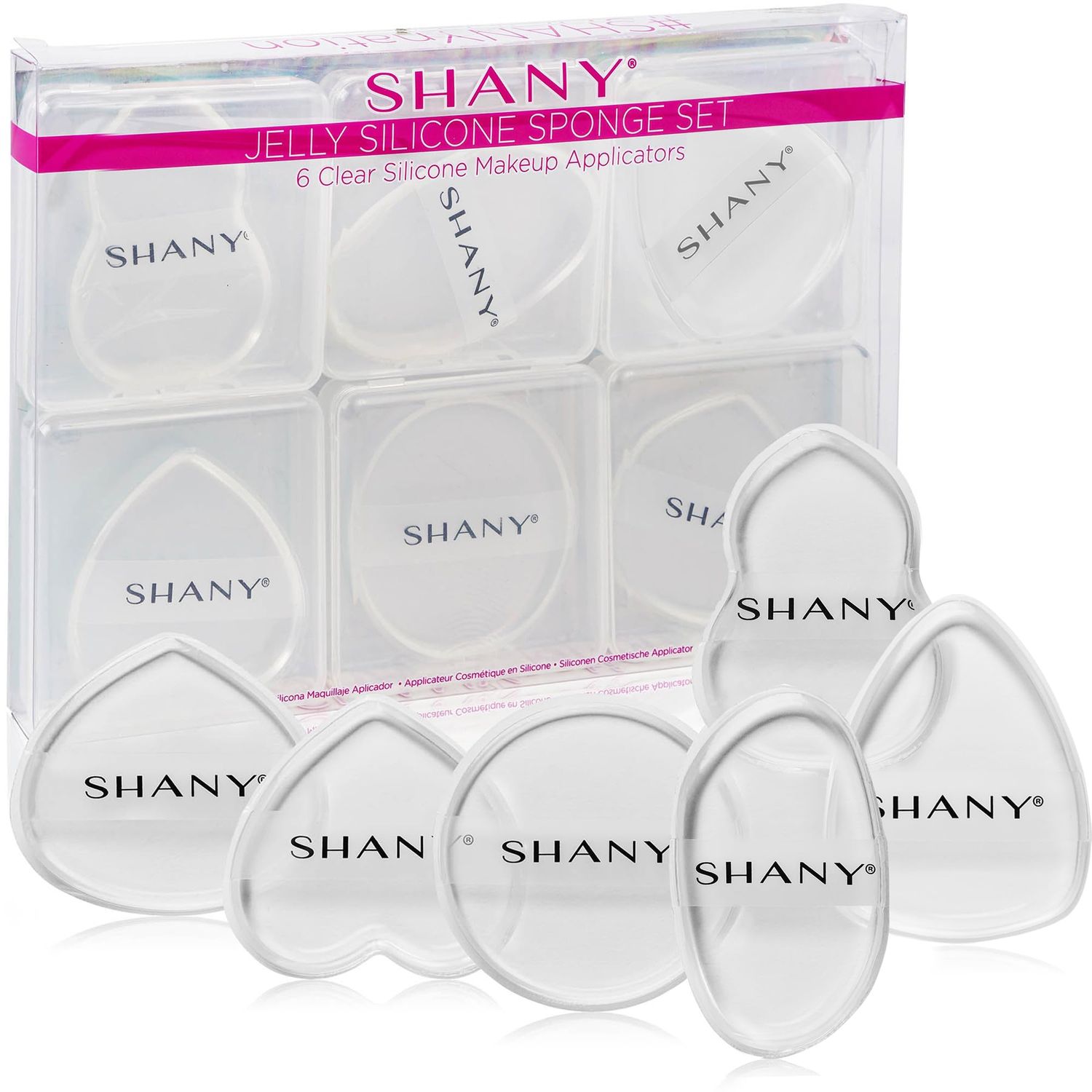 SHANY Stay Jelly Silicone Sponge Set - Clear &amp; Non-Absorbent Makeup Blending Sponges for Flawless Application with Foundation - Assorted Sizes and Shapes - Pack of 6