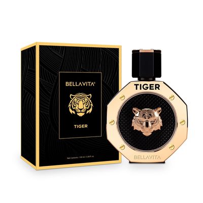 BellaVita Luxury TIGER Perfume for Men (3.38 Fl.oz) | Amber OUD, Patchouli, Bergamot, Lavender &amp; Agarwood | Premium Lasting Mens Fragrances | Eau de Parfum gift for Men | Woody &amp; Smooth Mens Purfume
