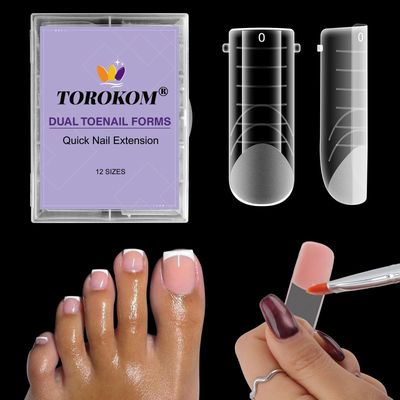 TOROKOM Poly Gel Nail Forms for Toes, EBANKU Reusable Toenails Dual Forms for Nail Extensions, Poly Gel Toe Nail Tips with Dual-Ended Brush and Nail File, 5PCS Clips - 12 Sizes 120PCS