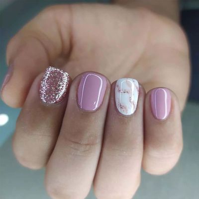 Square Press on Nails Short Fake Nails Glitter with Marble Design Purple Acrylic False Nails Artificial Glossy Glue on Nails Full Cover Stick on Nails for Women Manicure Decoration 24Pcs