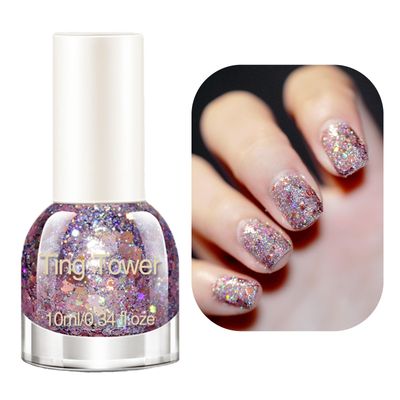 NovaCharm Light Pink Glitter Nail Polish - 10ml Quick Dry Sparkly Clear Holographic - Iridescent Chunky for Nail Art Manicure at Home