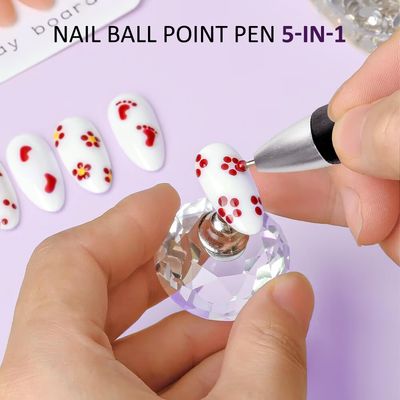 Nail Dotting Pen Nail Art Dotting Tools in Ballpoint Pen Design with Wax Nail Art Kit, 5 in 1 Nail Art Tip Dot Paint Manicure Kit, Rhinestone Wax Picker, Chrome Powder Applicator (NAT258)