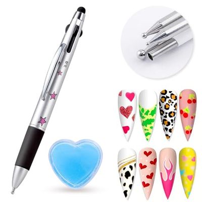 Nail Dotting Pen Nail Art Dotting Tools in Ballpoint Pen Design with Wax Nail Art Kit, 5 in 1 Nail Art Tip Dot Paint Manicure Kit, Rhinestone Wax Picker, Chrome Powder Applicator (NAT258)