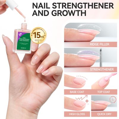 Gelike EC Nail Strengthener for Woman: Nude Blush 15ml 6 in 1 Natural Nail Hardener Extra Strong and Growth - Nail Polish Hardener for Weak and Damaged Nails