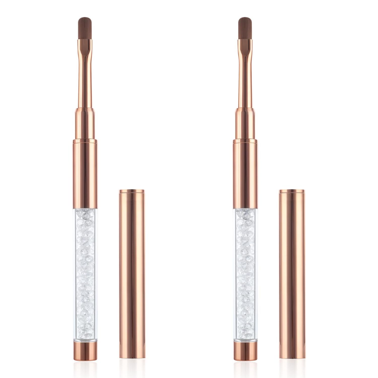 Piriuuo 2 Pcs Oval Nail Art Brushes, Nail Polish Brush Rhinestone Handle Gel Nail Brush Professional Gel Brushes for Nails Builder Gel Brush Nail Design Brushes French Nail Brush for Manicure DIY