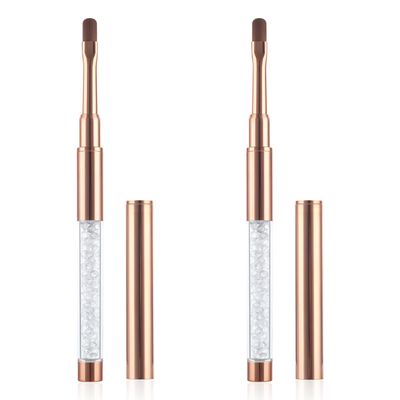 Piriuuo 2 Pcs Oval Nail Art Brushes, Nail Polish Brush Rhinestone Handle Gel Nail Brush Professional Gel Brushes for Nails Builder Gel Brush Nail Design Brushes French Nail Brush for Manicure DIY