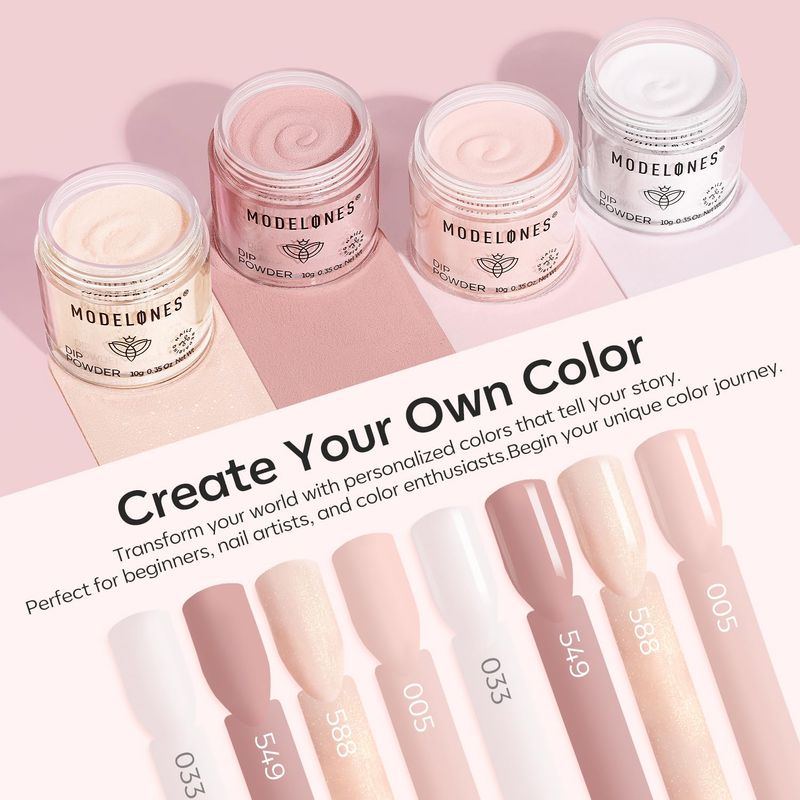 Modelones Dip Powder Nail Kit, 4 Colors Nude Pink Glitter Dipping Starter Set with Liquid and Complete Accessories for French Nails Art Salon DIY at Home Manicure