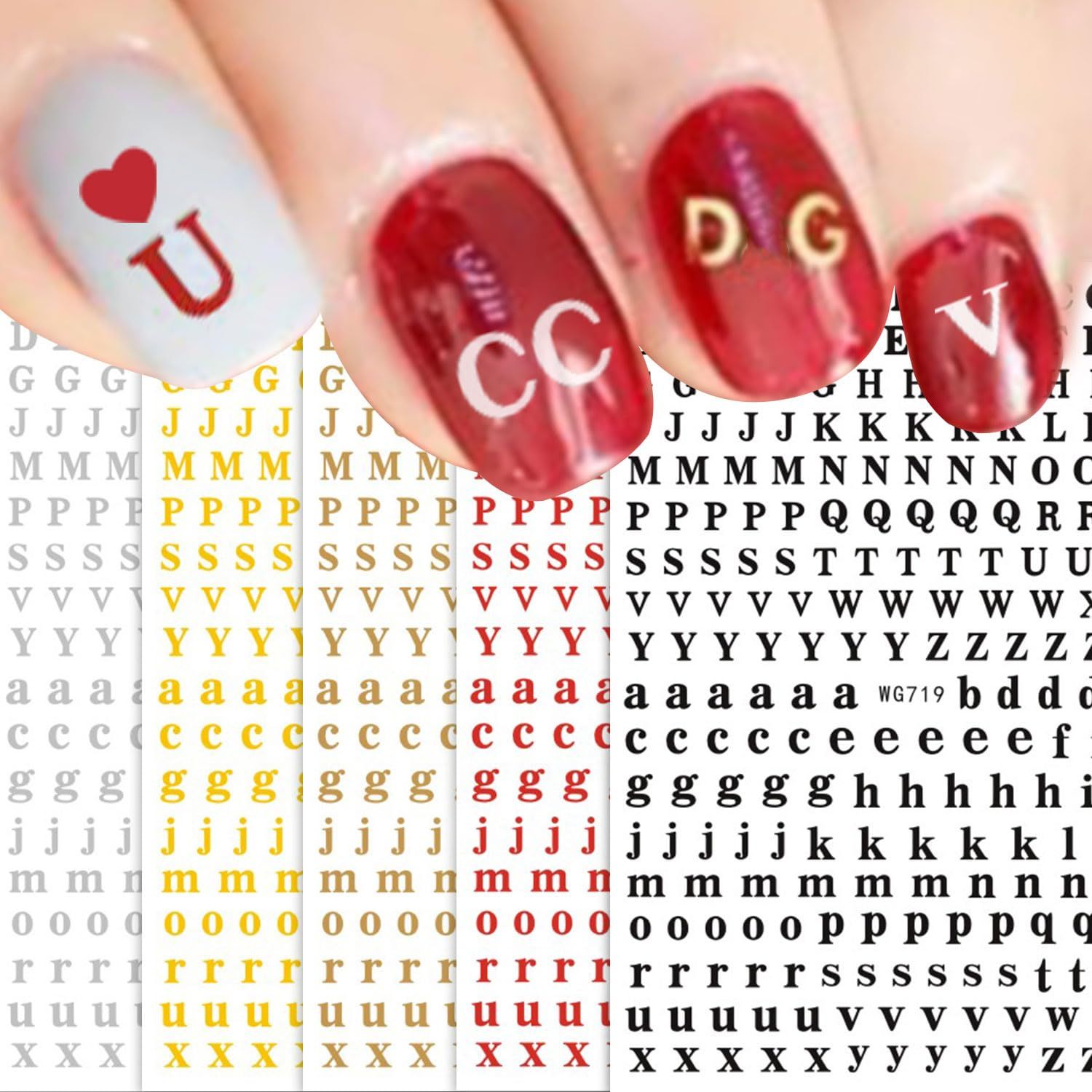 JMEOWIO Letters Nail Art Stickers Decals 8 Sheets Self Adhesive Designer English Alphabet Nail Art Design DIY Nail Decoration for Women Girls