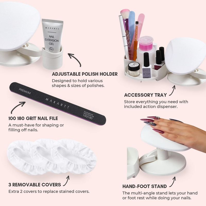Makartt Nail Stand Hand Rest for Nails, Manicure Supplies with Multi Angle &amp; Polish Trays, Foot Station Supply for Salon Home DIY