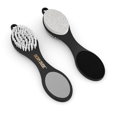 Derm Dude 4-in-1 Foot Scrubber &amp; Heel Repair Tool | Foot File Callus Remover for Feet | Pedicure Tool with Metal File, Pumice Stone, Emery Board &amp; Cleaning Brush to Soften &amp; Smooth Rough, Dry Feet