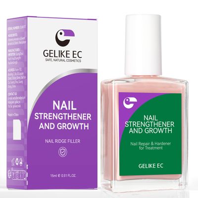 Gelike EC Nail Strengthener for Woman: Nude Blush 15ml 6 in 1 Natural Nail Hardener Extra Strong and Growth - Nail Polish Hardener for Weak and Damaged Nails