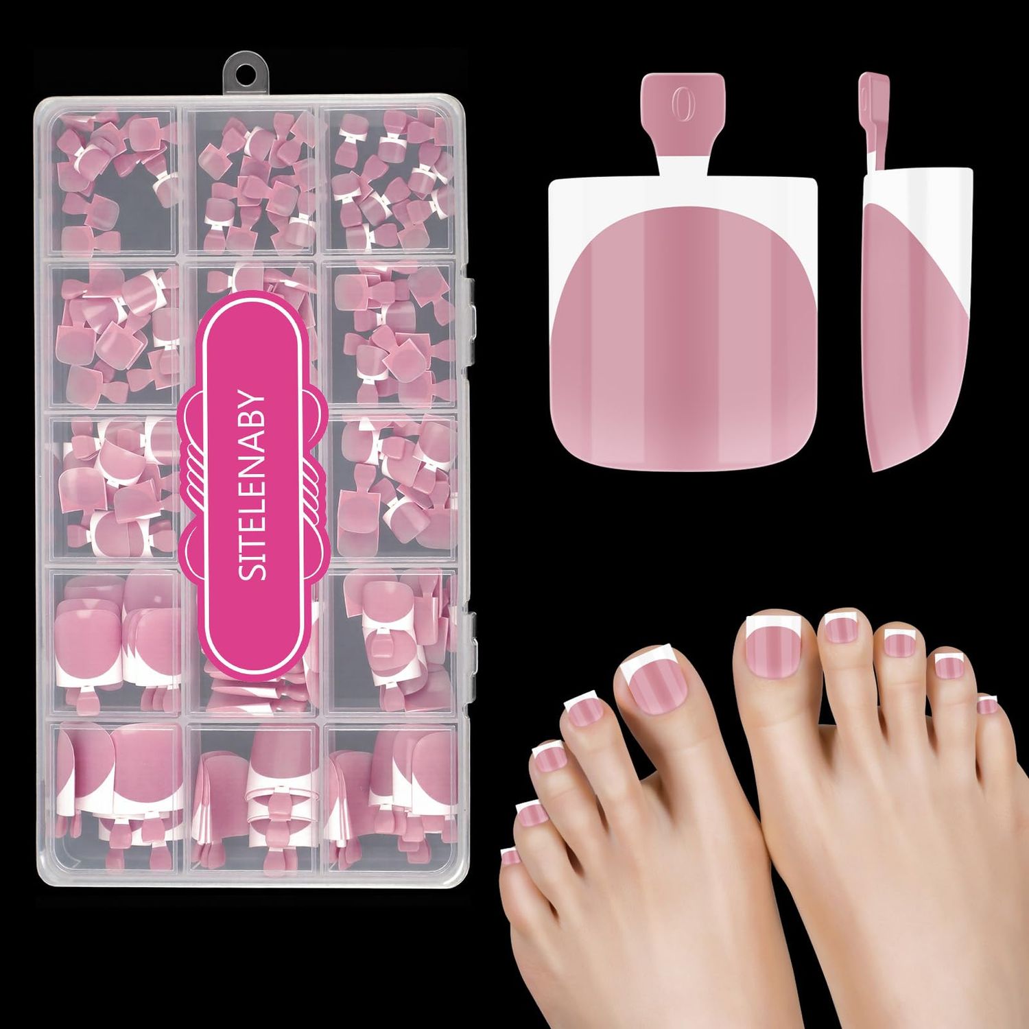 Press On Toenails for Women,SITELENABY French Toe Nail Press Ons Toe Tips,180 pcs Square Toe Nail Tips,15 Sizes Soft Gel False Toenail Extension,Full Cover Acrylic for Salon X