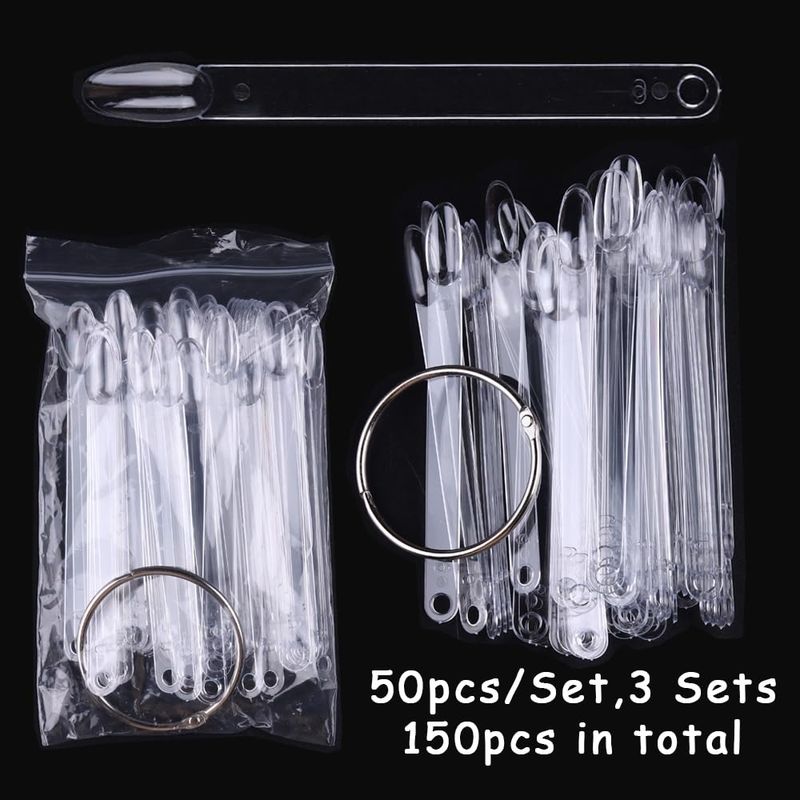 150 Pcs Nail Swatch Sticks with Ring, Clear Oval Nail Art Polish Color Display Practice Tips, Acrylic False Nail Sample Sticks Nail tech Supplies for Home or Salon Use