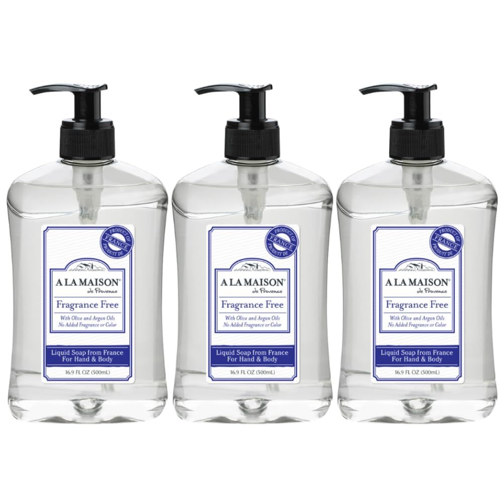 A LA MAISON French Liquid Hand Soap, Hypoallergenic Unscented - Natural Hand Wash Made with Essential Oils - Biodegradable, Plant-Based, Vegan, Cruelty-Free, Alcohol &amp; Paraben Free (16.9 oz, 3 Pack)